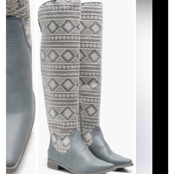 64. Free People Bren Crochet Tall Boot in Calm Waters, Size 7 - Picture 1 of 17